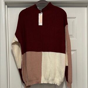 Elegant Colorblock Mock Neck Sweater